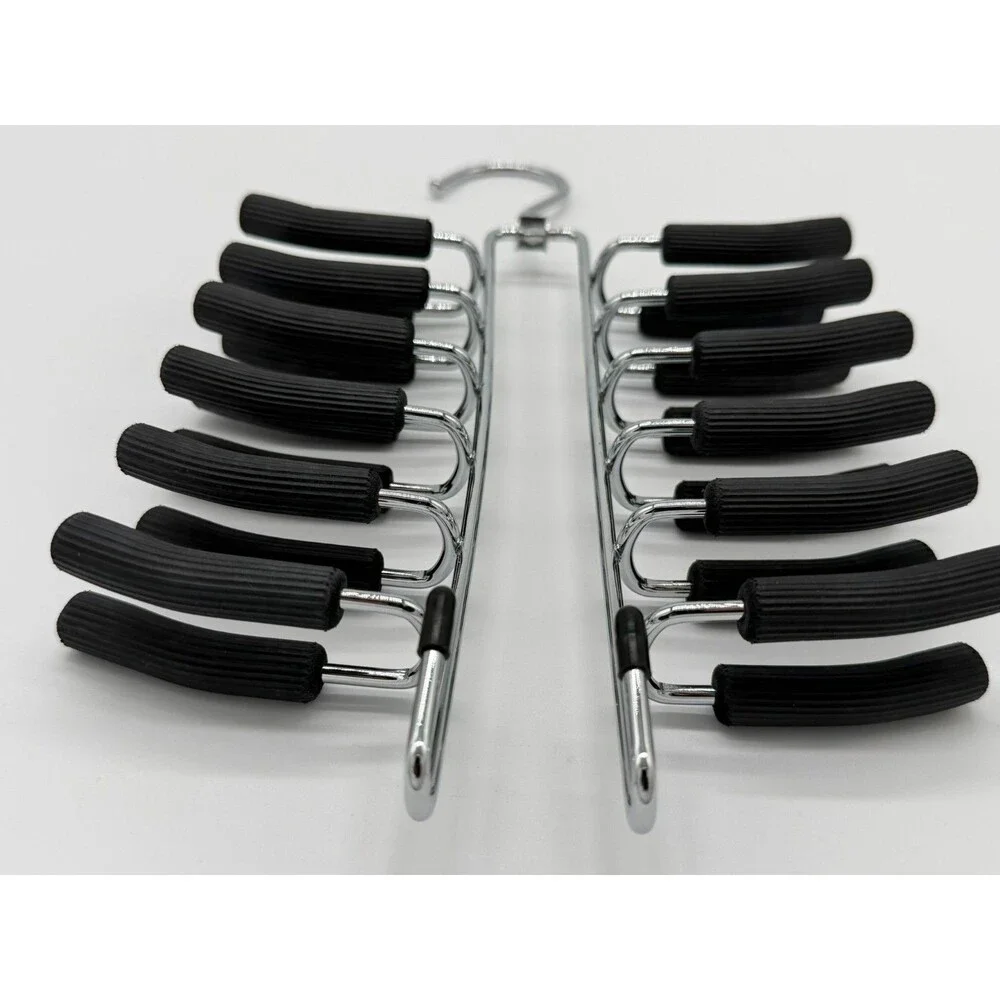 24 Hook Tie Rack Hanger Chrome Metal Closet Organizer Swivel Hook Non-Slip Black